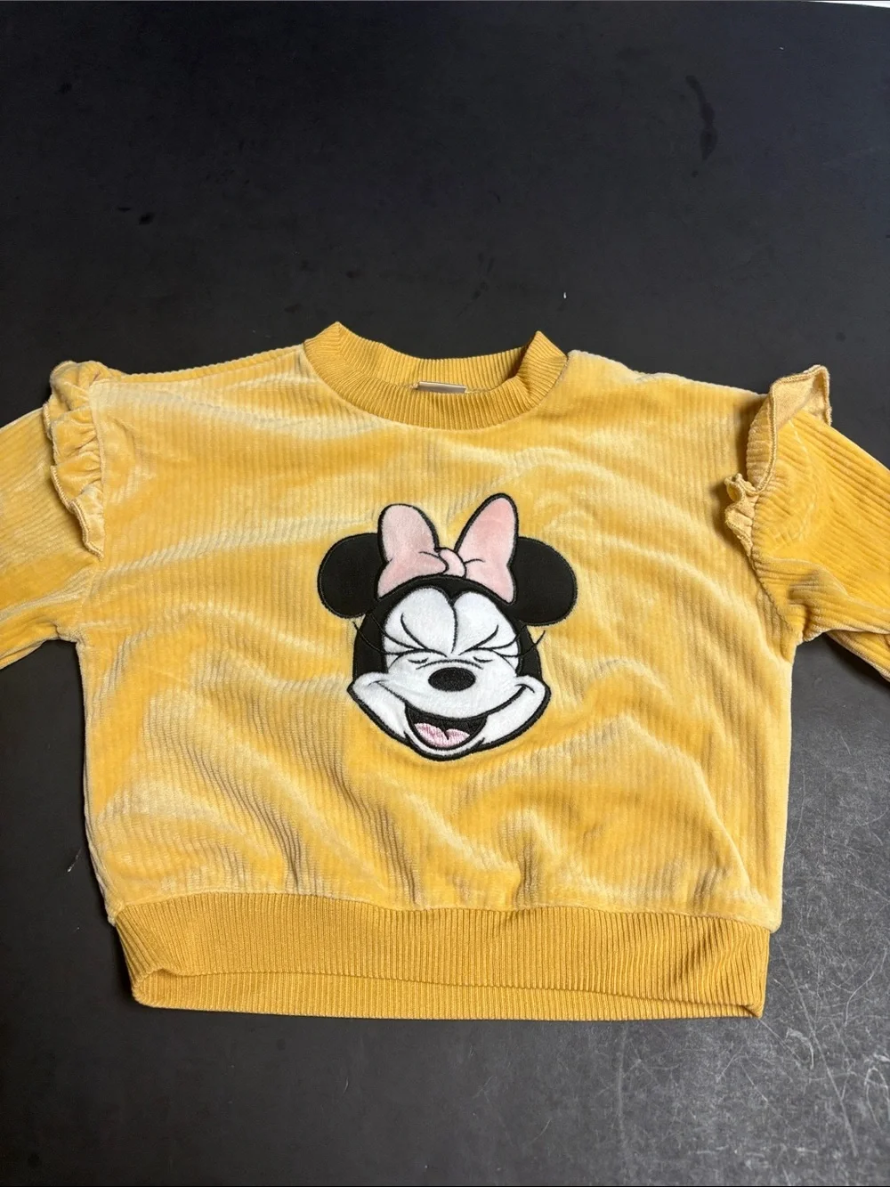 Disney Girls Yellow Minnie Mouse Corduroy Pajama Set with Bow Accent